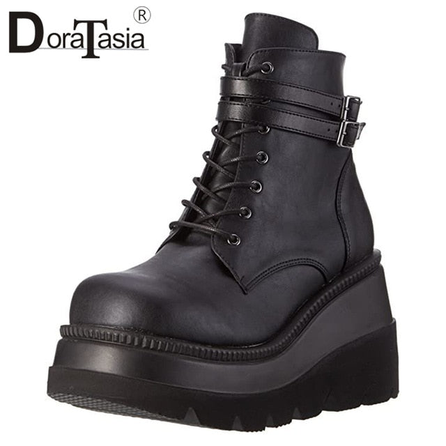 High Platform Wedge Ankle Boots