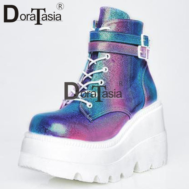 High Platform Wedge Ankle Boots