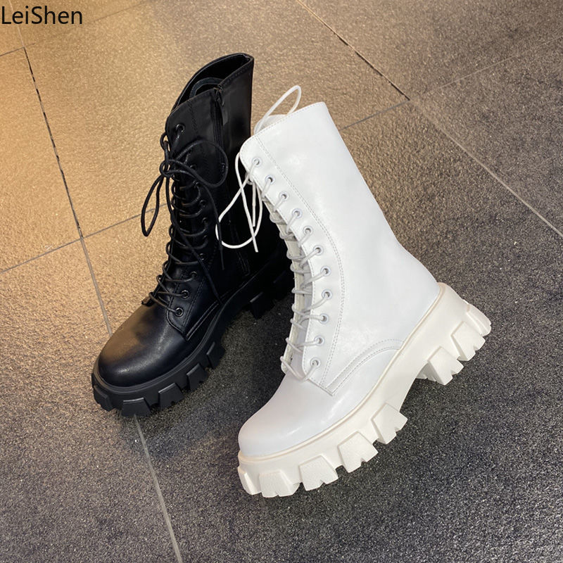 Women's Lace-Up Leather Oxford Platform Boots