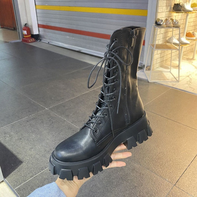 Women's Lace-Up Leather Oxford Platform Boots