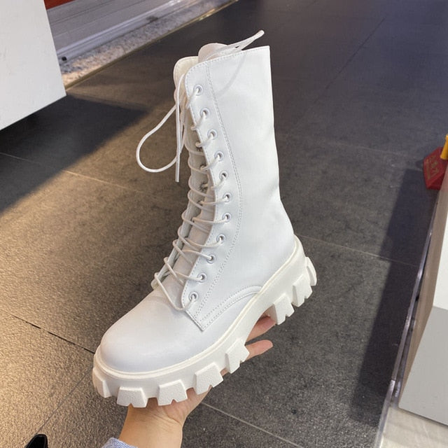 Women's Lace-Up Leather Oxford Platform Boots