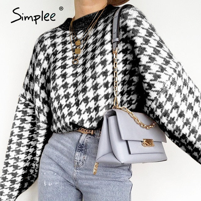 Houndstooth Geometric Knit Sweater