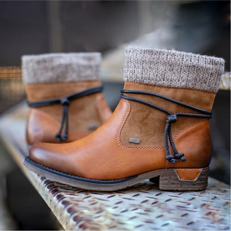 Women's Plush Lace-Up Platform Ankle Boots