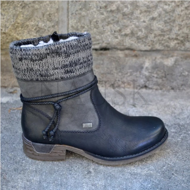 Women's Plush Lace-Up Platform Ankle Boots