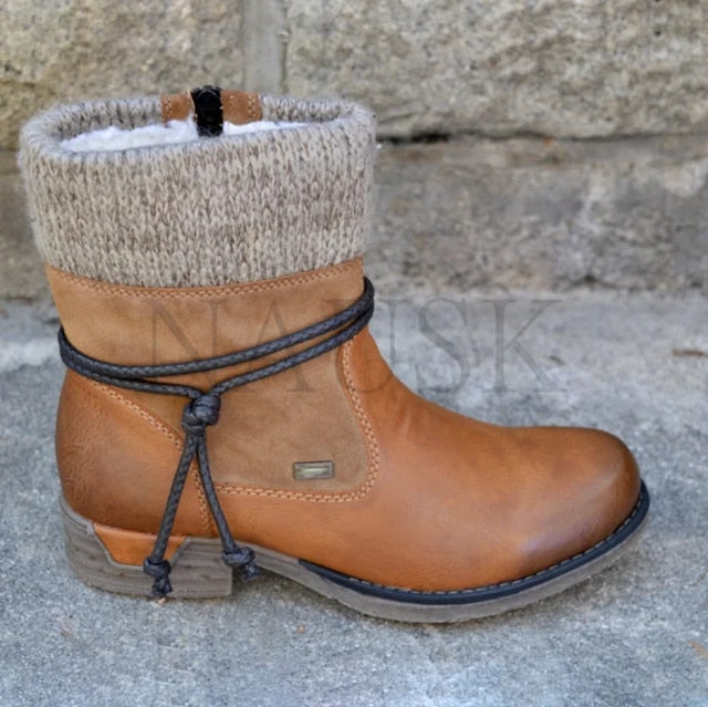 Women's Plush Lace-Up Platform Ankle Boots