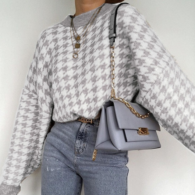 Houndstooth Geometric Knit Sweater