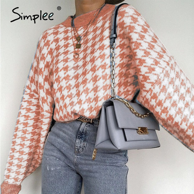 Houndstooth Geometric Knit Sweater