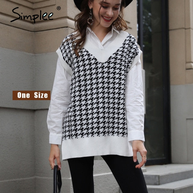 Houndstooth Geometric Knit Sweater