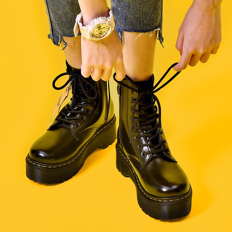 Women's Punk Platform Motorcycle Ankle Boots